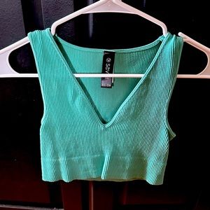 Mint Green V-Neck Crop Top